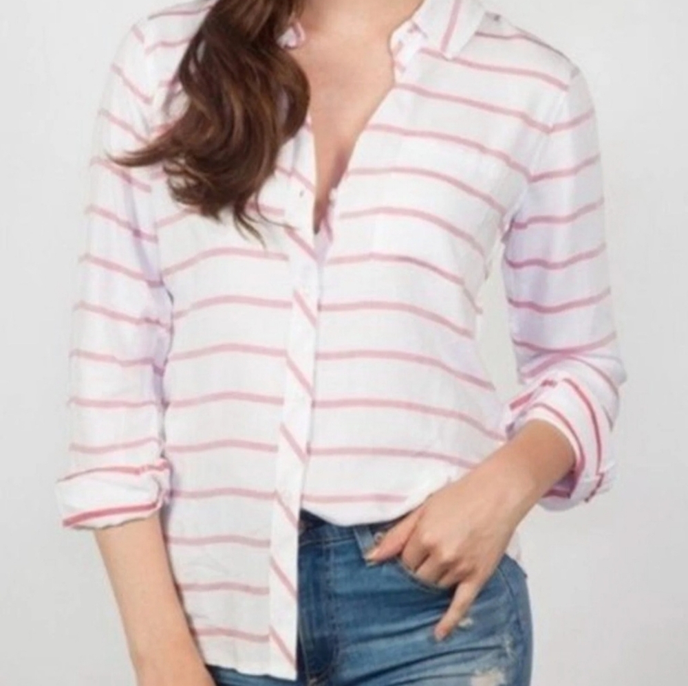 Rails Women's White & Red Striped Button Down Shirt Long Sleeve Size Small